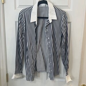 Zara Black and White Striped Women's Blouse